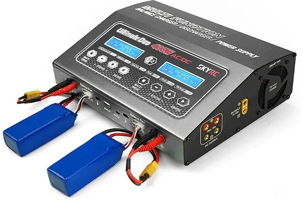 SkyRC D400 — twin channel charger illustration