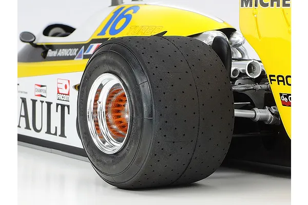 RE-20 Turbo kit detail — semi-pneumatic tyres with sidewall logos