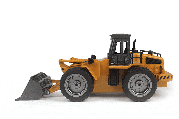 Product photo/demo — Huina 1520 RC Front Loader in action