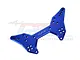 A blue anodized aluminium rear shock tower for an RC car by GPM Racing, featuring multiple mounting holes and the GPM logo engraved in the center.
