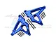 A pair of blue anodized aluminium rear shock mounts for an RC car, including mounting screws, set against a white background with a faint watermark.