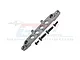 GPM Racing grey aluminium front chassis brace for RC cars with four included mounting screws, shown against a branded background.