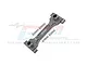 GPM Racing grey aluminium rear chassis brace for RC cars, shown with four included mounting screws against a white background.