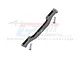 GPM Racing grey aluminium front lower chassis brace for RC cars, shown with two mounting screws against a branded background.