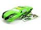 A green and black pre-painted RC stadium truck body shell for the BlackZon 1/16 Slyder ST, shown with an included decal sheet.