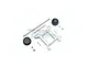 GPM Racing aluminium adjustable wheelie bar kit in silver, including metal frame, two black wheels, axles, and various screws and nuts.