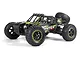 BlackZon Smyter DB Turbo RC desert buggy in green and black, featuring a roll cage, spare tire, and off-road tires on a white background.