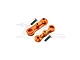 Two orange anodized aluminium steering assembly mounts with two flat-head screws on a white background.