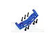 A blue anodized aluminium GPM Racing servo mount for 1/5 scale RC cars, shown with several black mounting screws on a white background.