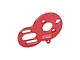 A red anodized aluminium motor plate for RC cars by GPM Racing, featuring multiple mounting holes and slots.