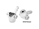 Two silver GPM Racing aluminium steering hubs for RC cars, shown from different angles with bearings installed.
