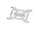 A silver GPM aluminium battery holder plate with four mounting points, featuring a brushed metal finish and the GPM logo engraved in the center.