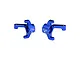 A pair of blue anodized aluminium front steering hubs for RC cars by GPM Racing, marked with L and R for left and right sides.