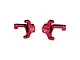 A pair of red anodized aluminium front steering hubs for RC cars, marked with L and R for left and right sides, featuring the GPM Racing logo.