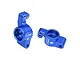 Two blue anodized aluminium rear hub carriers for RC cars, marked with L and R, featuring the GPM Racing logo.