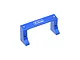 A blue anodized aluminium GPM Racing servo mount for RC vehicles, shown from a high-angle perspective against a white background.