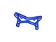 A blue anodized aluminium front shock tower for an RC car by GPM Racing, featuring multiple mounting holes and a branded logo.