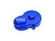 A blue anodized aluminium main gear cover for an RC car by GPM Racing, featuring a laser-etched logo.