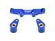 GPM Racing blue anodized aluminium steering bell crank and drag link assembly components on a white background.