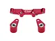 A red anodized aluminium steering bell crank and drag link assembly by GPM Racing, featuring a central bar and two side arms with pre-installed bearings.