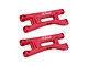 Two red anodized aluminium front lower suspension arms for RC cars by GPM Racing, shown against a white background.