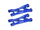 Two blue anodized aluminium rear lower suspension arms for RC cars by GPM Racing, shown against a white background.