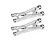 Two silver GPM Racing aluminium rear lower suspension arms for RC cars, shown from an angled perspective against a white background.