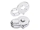 A silver GPM Racing aluminium motor mount and gear cover set for RC vehicles, shown from two different angles against a white background.