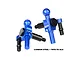 Two blue anodized aluminium and black carbon steel steering hub components for RC cars, labeled L and R.