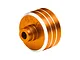An orange anodized aluminium RC differential case by GPM Racing with silver machined edges.