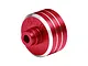 A red anodized aluminium GPM differential case component with silver machined accents.