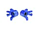 A pair of blue anodized aluminium front steering hubs for RC cars by GPM Racing, marked with L and R for left and right sides.