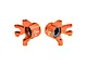 Two orange anodized aluminium front steering hubs for RC cars by GPM Racing, featuring pre-installed bearings and L/R markings.