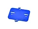 A blue anodized aluminium electronics mounting plate by GPM Racing, featuring mounting slots and holes, isolated on a white background.