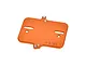 An orange anodized aluminium electronics mounting plate by GPM Racing with mounting slots and holes.