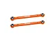 Two orange anodized aluminium GPM Racing front steering linkages with silver metal pivot ball ends, isolated on a white background.