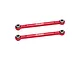 Two red anodized aluminium steering linkage rods from GPM Racing with silver metal pivot ball ends, isolated on a white background.