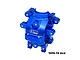 A blue anodized aluminium rear differential housing for RC cars by GPM Racing, featuring multiple mounting points and the GPM Racing logo.