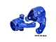 Two blue anodized aluminium steering hubs for RC cars, marked L and R, with GPM Racing branding and 7075-T6 ALU text.