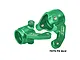 A pair of green anodized aluminium steering hubs for RC cars, marked with L and R, featuring the GPM Racing logo.