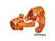 A pair of bright orange GPM Racing aluminium steering hubs for RC cars, marked with L and R for left and right sides.