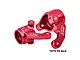 A pair of red anodized aluminium steering hubs for RC cars, marked with L and R, featuring the GPM Racing logo and 7075-T6 ALU text.