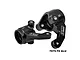 Two black GPM Racing aluminium steering hubs for RC cars, marked L and R, on a white background.