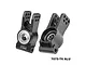 Two black GPM Racing aluminium rear hubs for RC cars, featuring multiple mounting holes and pre-installed bearings.
