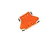 An orange anodized aluminium rear chassis skid plate for an RC car by GPM Racing, shown with four mounting screws.