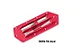 A red anodized aluminium intake grate for an RC boat by GPM Racing, featuring a sleek, angular design with mounting holes and silver metal bars.