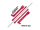 A set of red anodized aluminium RC car suspension parts, including two sway bars, two brace arms, and several black screws, isolated on a white background.