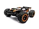 BlackZon Slyder ST 1/16 scale RC stadium truck in black and orange livery, viewed from a front three-quarter angle against a white background.