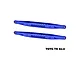 Two blue anodized aluminium rear lower trailing arms for RC vehicles, featuring GPM branding and multiple mounting holes.
