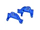 Two blue anodized aluminium RC shock towers from GPM Racing, marked with L and R for left and right sides.
